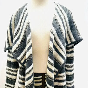 KENSIE Women Long Sleeve Open Front Long Gray Striped Cardigan Sweater Sz XS/S